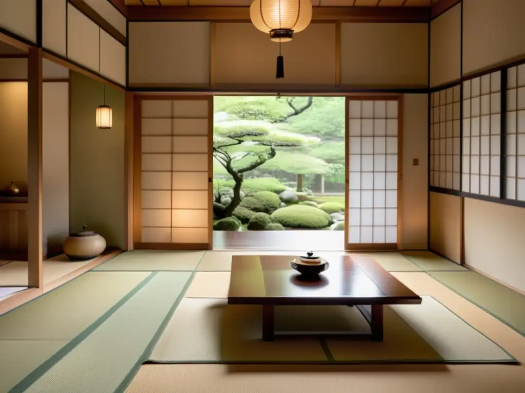 Acogedor salón de té japonés con elementos tradicionales y aplicación de principios japoneses en la decoración occidental