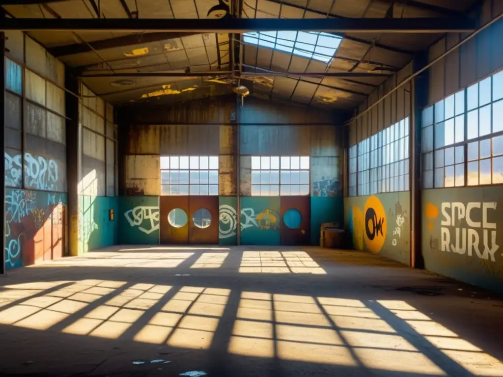 Un almacén industrial vintage con materiales insólitos reutilizados en arquitectura, lleno de historia y potencial creativo