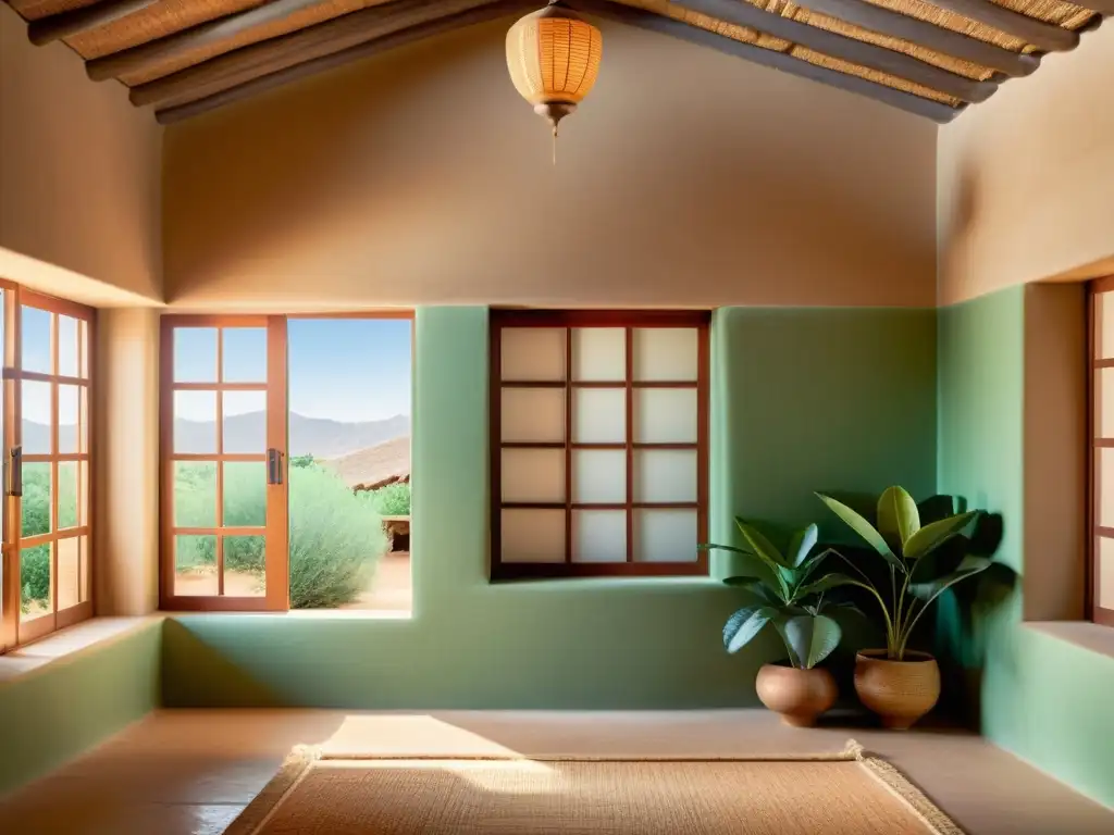 Antigua ilustración de casa de adobe con ventilación cruzada, reflejando frescura y confort para sus habitantes