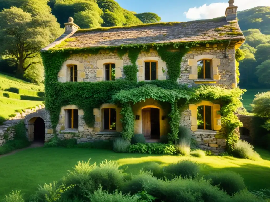 Una antigua construcción de piedra natural se funde con el paisaje, destacando su encanto ecológico y duradero