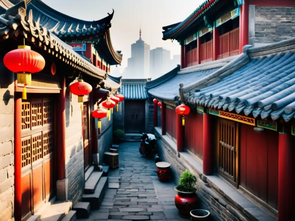 Antiguas callejuelas de Beijing: Intrincados detalles de la arquitectura ancestral, encanto auténtico y cálido resplandor en las calles históricas de Beijing