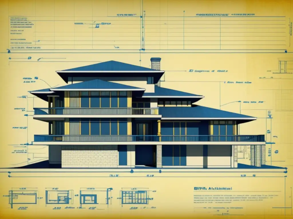 Antiguo plano detallado de proyecto arquitectónico moderno con implementación de BIM