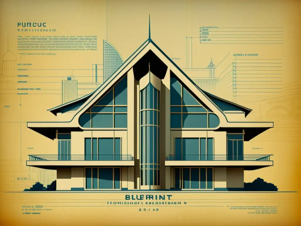 Antiguo plano de un edificio futurista con certificaciones de realidad aumentada en arquitectura