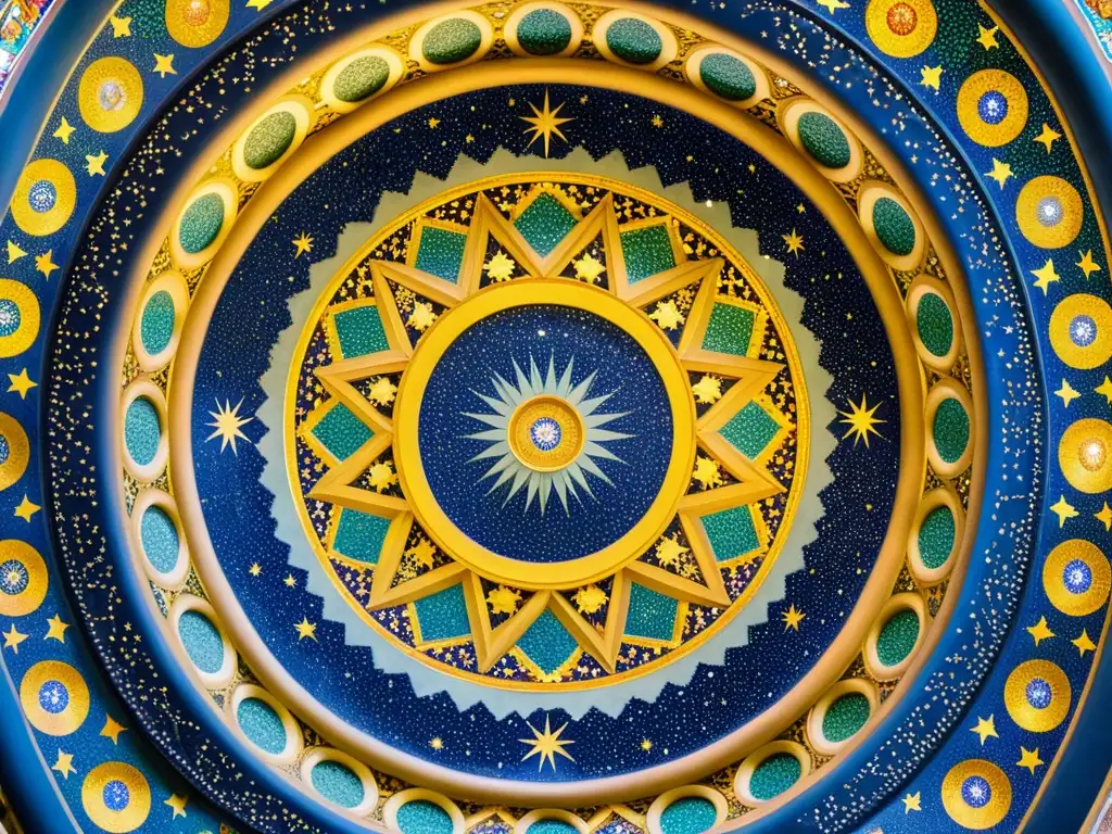 Arquitectura celestial en la Basílica de San Vitale, Rávena: un mosaico dorado de patrones intrincados que crea una atmósfera espiritual y sublime