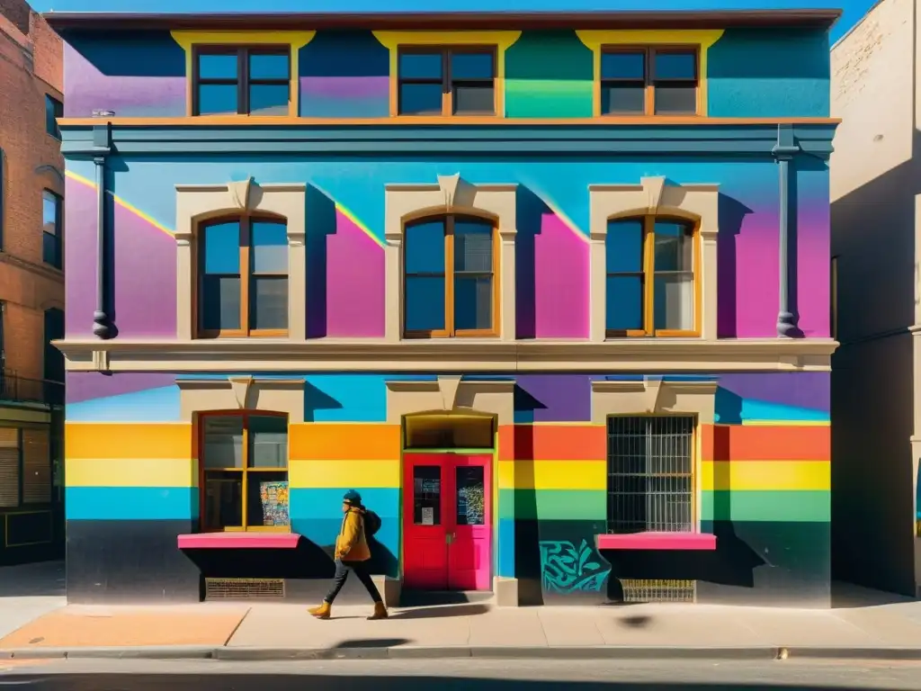 Arquitectura queer: edificio histórico con graffiti colorido que simboliza la resistencia y la expresión contemporánea LGBTQ+