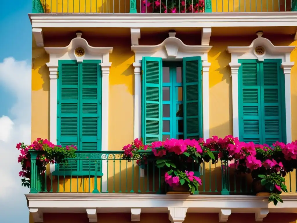 Invertir en arquitectura de época: Fotografía vintage de un edificio colonial en Cartagena, adornado con bougainvillea y bañado por cálido sol, resaltando su atractivo histórico y potencial de inversión