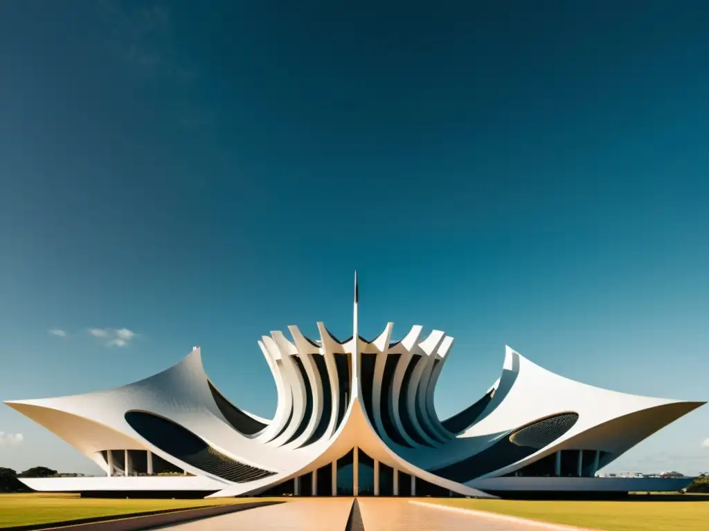 Arquitectura moderna en Brasilia: Fotografía vintage en blanco y negro de los icónicos edificios modernistas, contrastando con el paisaje natural