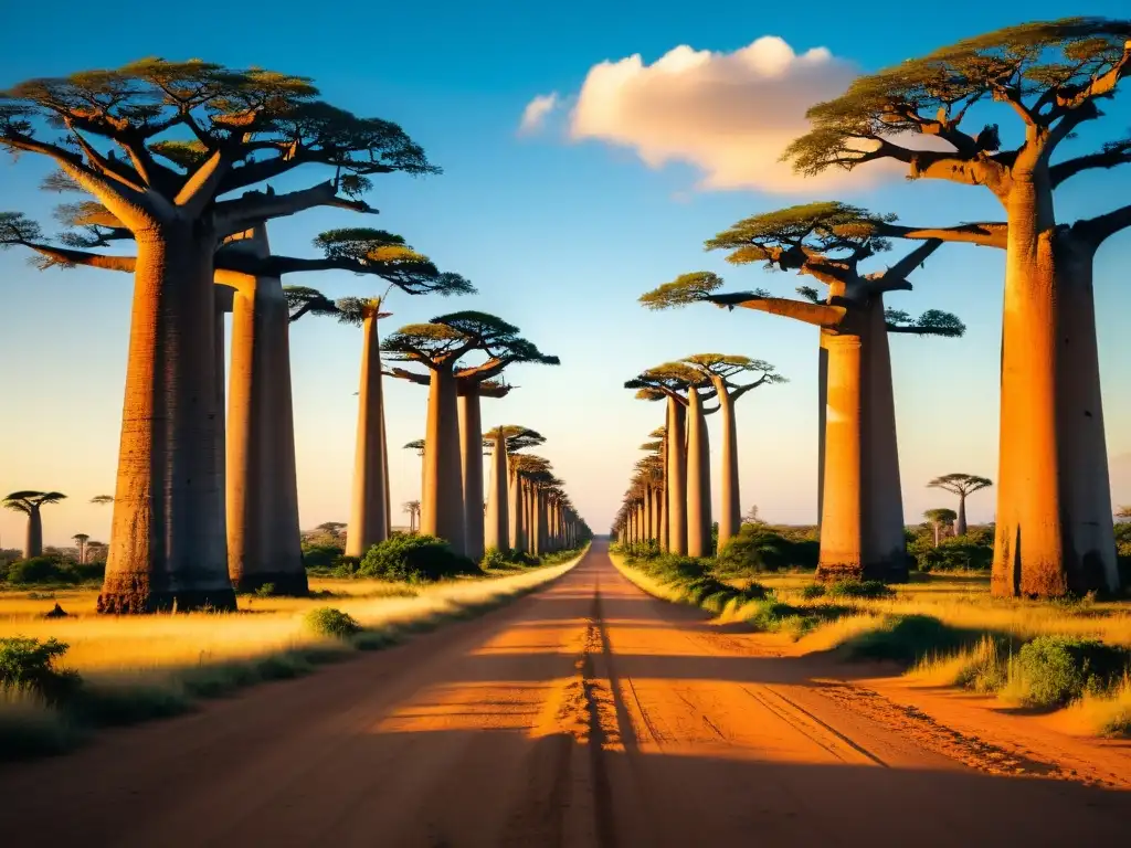 Un atardecer mágico en la Avenida de los Baobabs de Madagascar