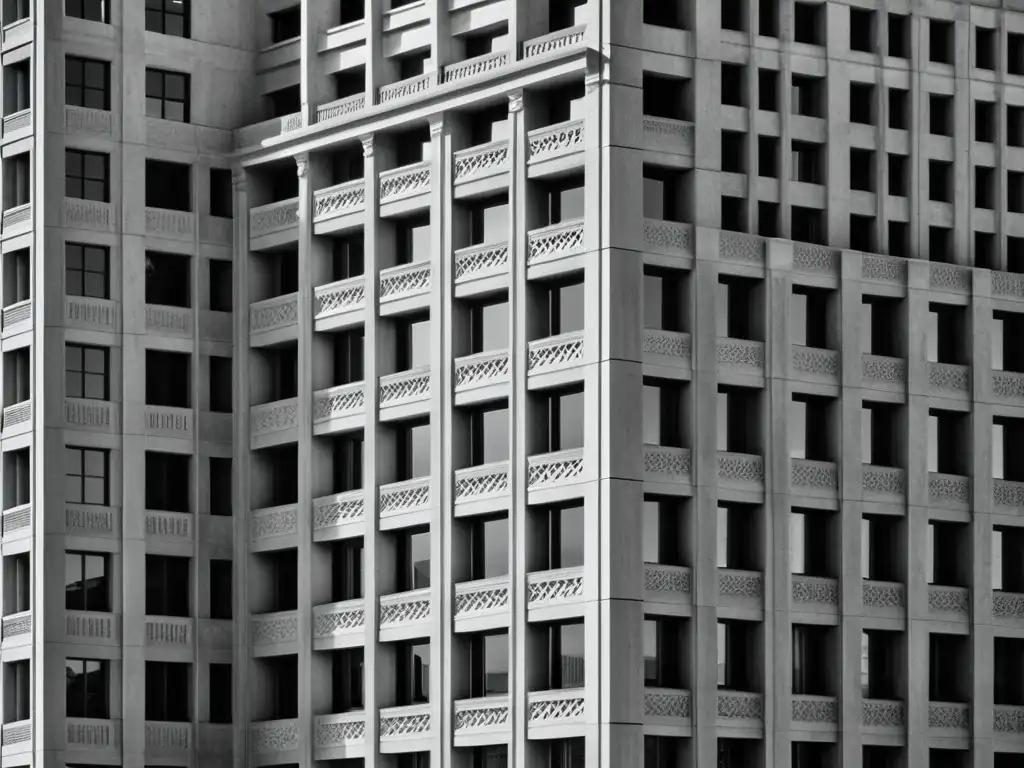 Hermosa fotografía en blanco y negro de un edificio histórico construido con hormigón geopolimérico, resaltando su durabilidad y belleza atemporal