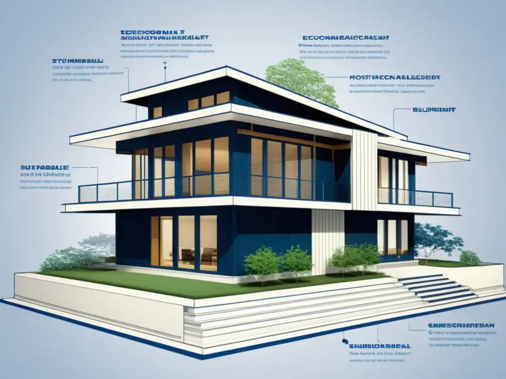 Blueprint de diseño arquitectónico sostenible con detalles ecológicos y software arquitectónico sostenible integrado