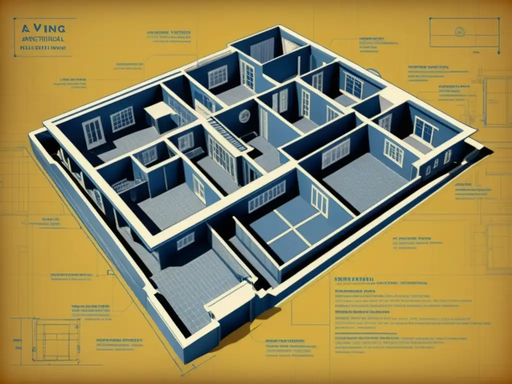 Blueprint vintage con IoT en la arquitectura contemporánea: innovación atemporal y diseño clásico entrelazados