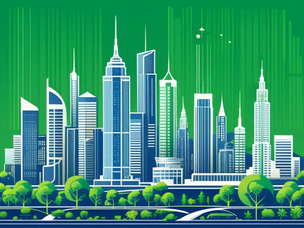 Visión futurista: Ciudad orgánica y tecnológica Blueprint vintage de una ciudad futurista, fusionando naturaleza y tecnología