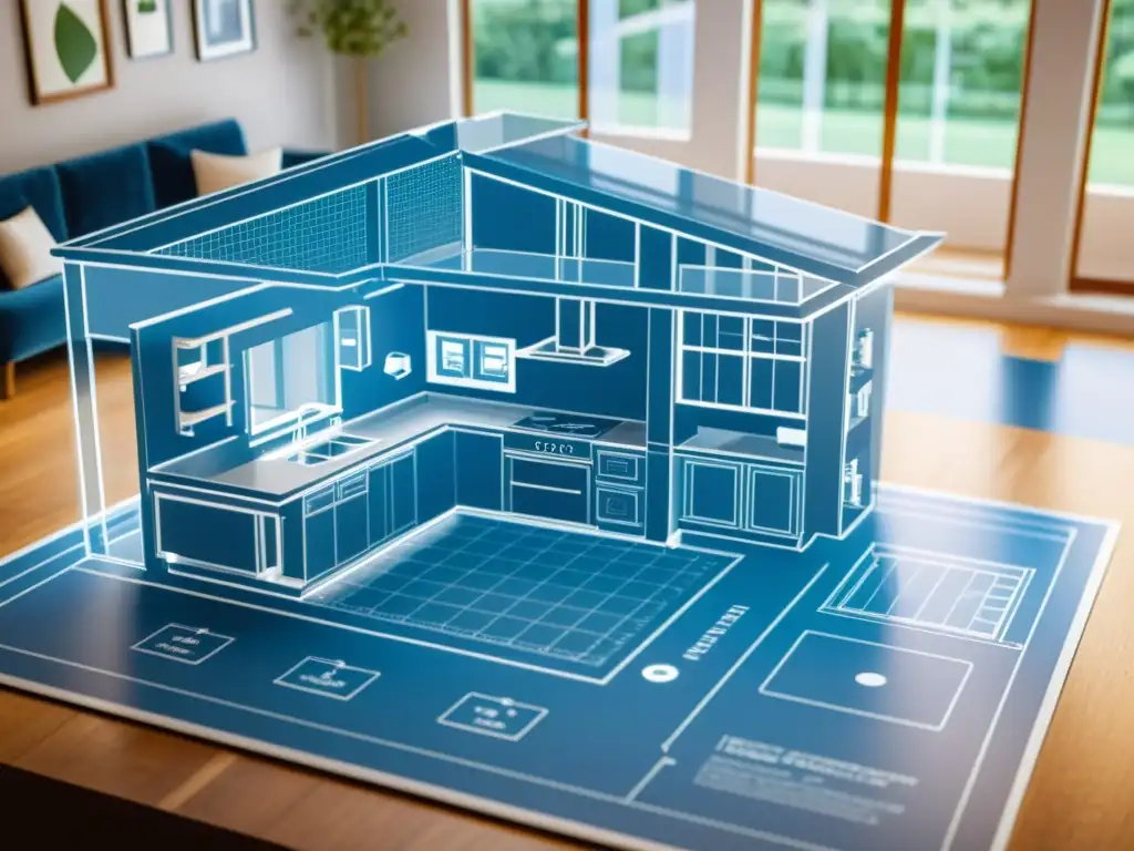 Blueprint vintage de hogar inteligente integra realidad aumentada en diseño arquitectónico