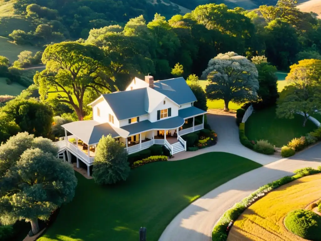 Una casa estilo ranch integra el terreno en un entorno pintoresco con colinas, árboles y flores silvestres al atardecer