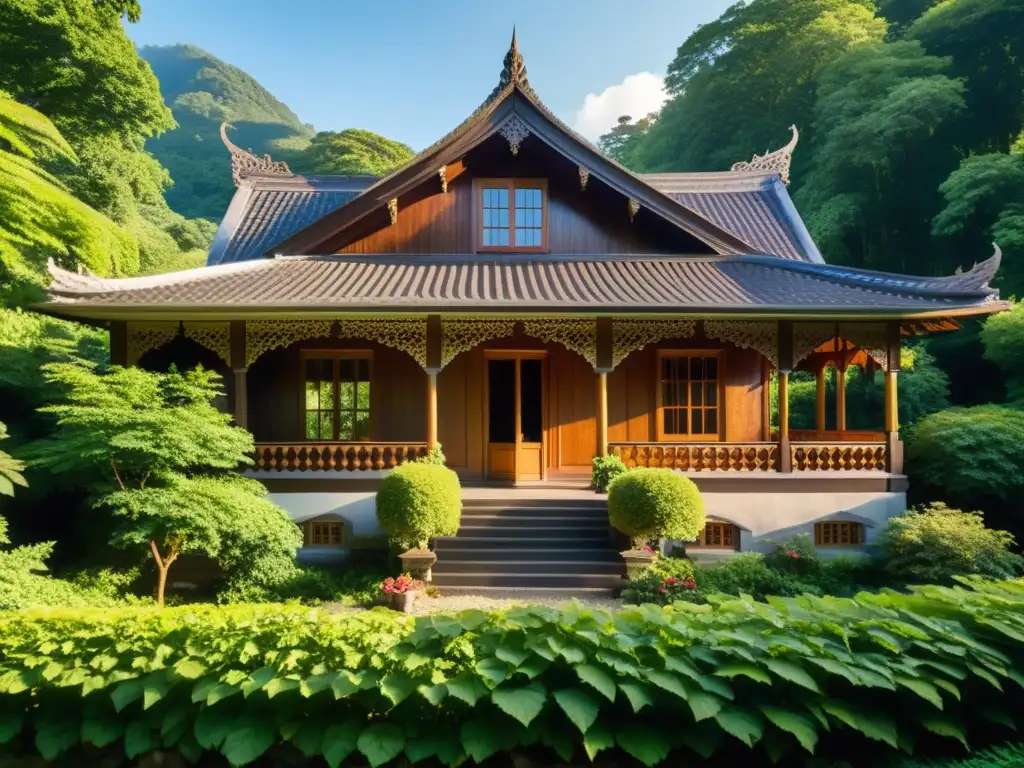 Una casa de madera tradicional en un bosque exuberante, evocando belleza atemporal y sostenibilidad en arquitectura histórica