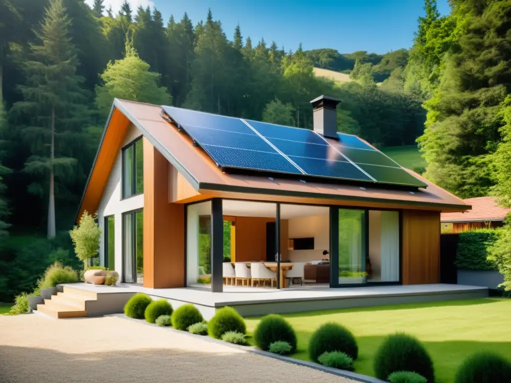 Una casa pasiva de diseño vintage se encuentra entre exuberante vegetación, con ventanales que dejan entrar la luz natural