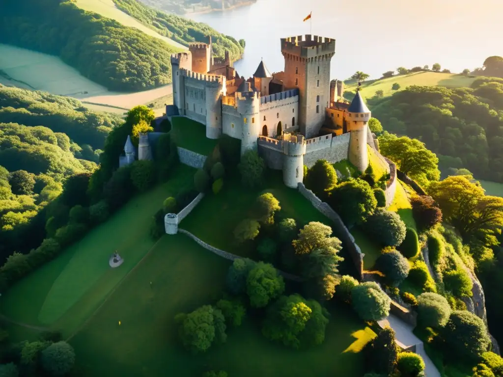 Castillo medieval en la frontera, arquitectura defensiva integrada con la vida cotidiana