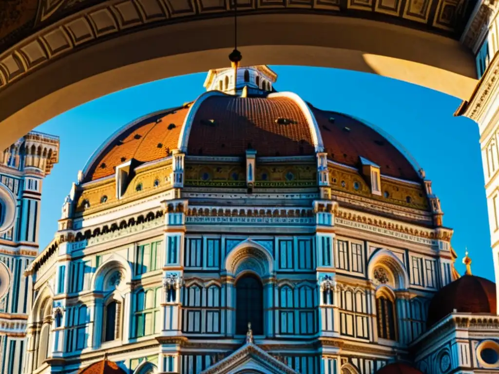 Fotografía vintage de la icónica cúpula de la Catedral de Florencia, capturando la arquitectura renacentista en Florencia y Roma