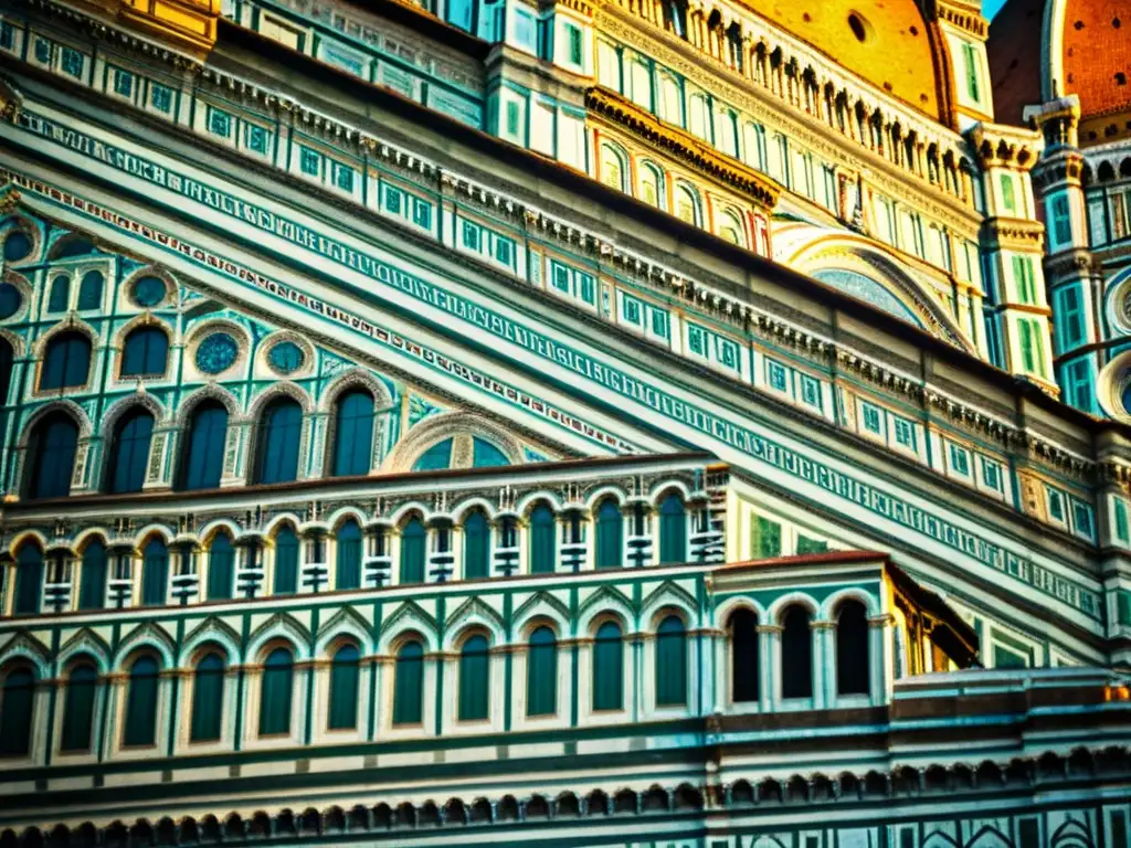 Una fotografía vintage de alta resolución de la cúpula de la Catedral de Florencia, mostrando la artesanía renacentista