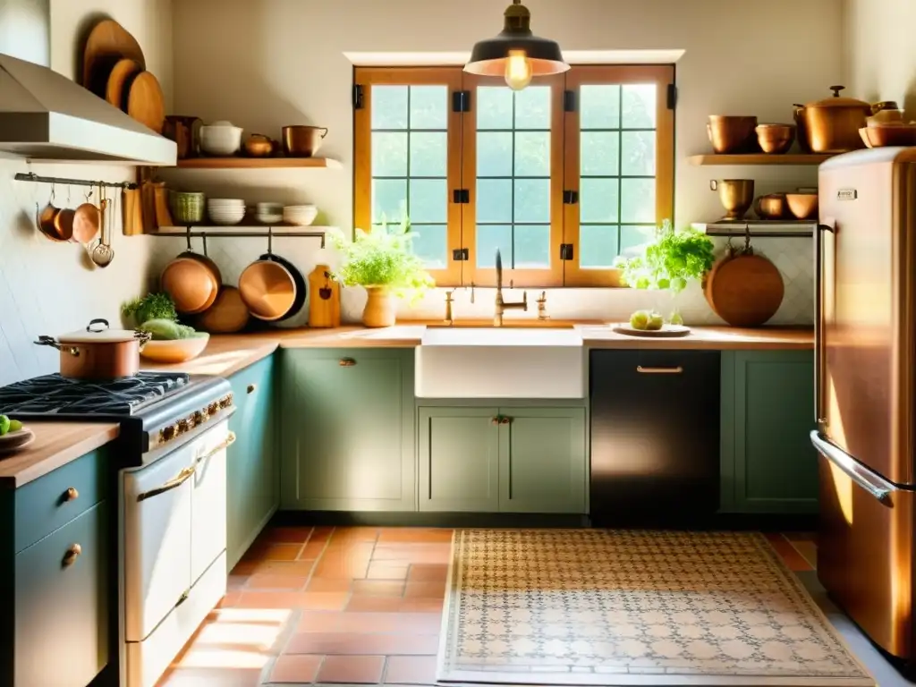 Una cocina vintage con electrodomésticos de diseño para cocinas, elegancia atemporal y encanto hogareño