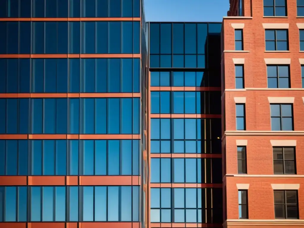 Combinación de materiales tradicionales y modernos en arquitectura urbana: contraste entre acero y ladrillo rojo