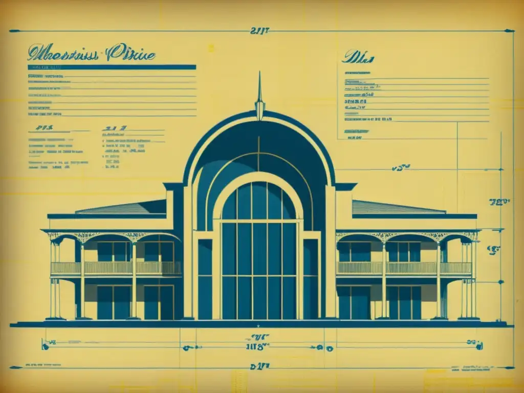 Comparativa de estilos arquitectura modernismo minimalismo: Detalles modernistas frente a líneas limpias y funcionales en un plano vintage