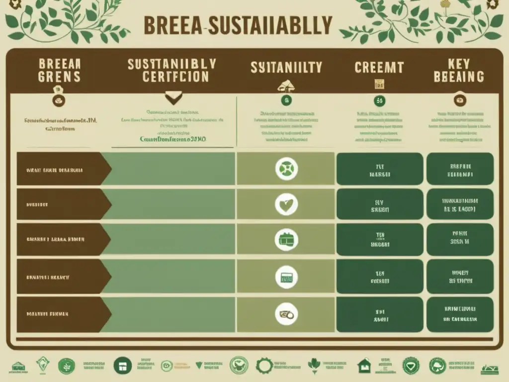 Comparación vintage: BREEAM vs Comparativa vintage de certificación BREEAM y otras certificaciones de sostenibilidad, con detalles y colores clásicos