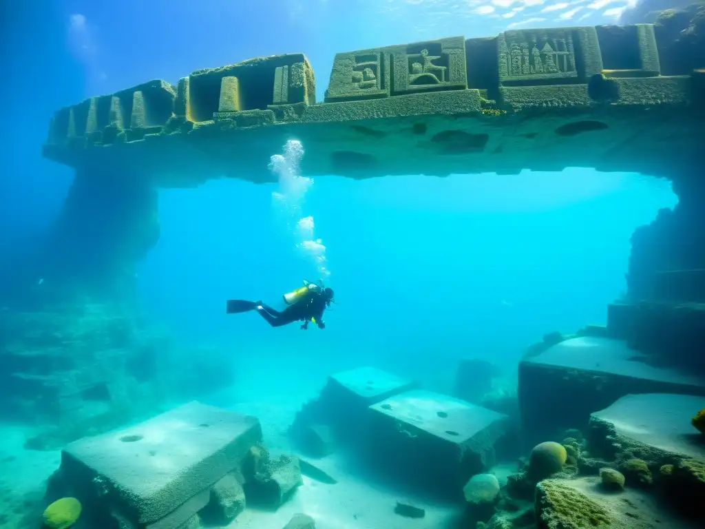 Descubrimientos arqueológicos subacuáticos revelan ruinas de arquitectura megalítica, con carvings y peces coloridos