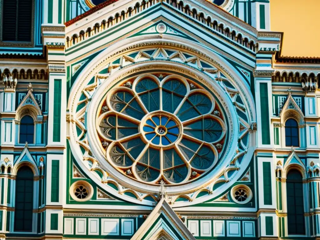 Detallada fachada de la Catedral de Florencia en estilo vintage, con cálidos colores que evocan historia y arte