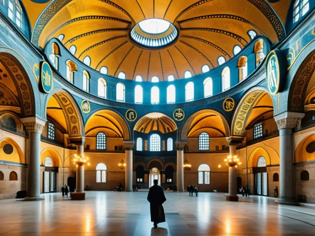 Fotografía detallada de la Hagia Sophia en Estambul, resaltando la influencia religión oriental arquitectura occidental en su diseño bizantino