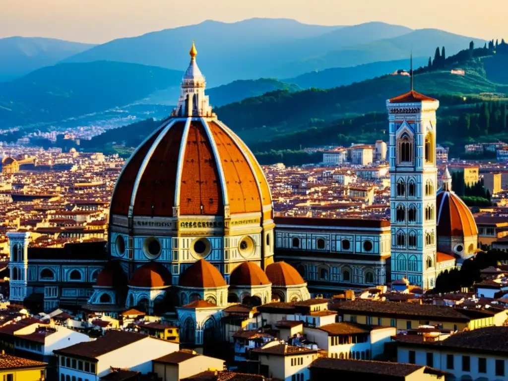 Detallada imagen del icónico domo de la Catedral de Florencia, fusionando la belleza renacentista con la arquitectura contemporánea, capturando la influencia del alto renacimiento en el diseño arquitectónico actual