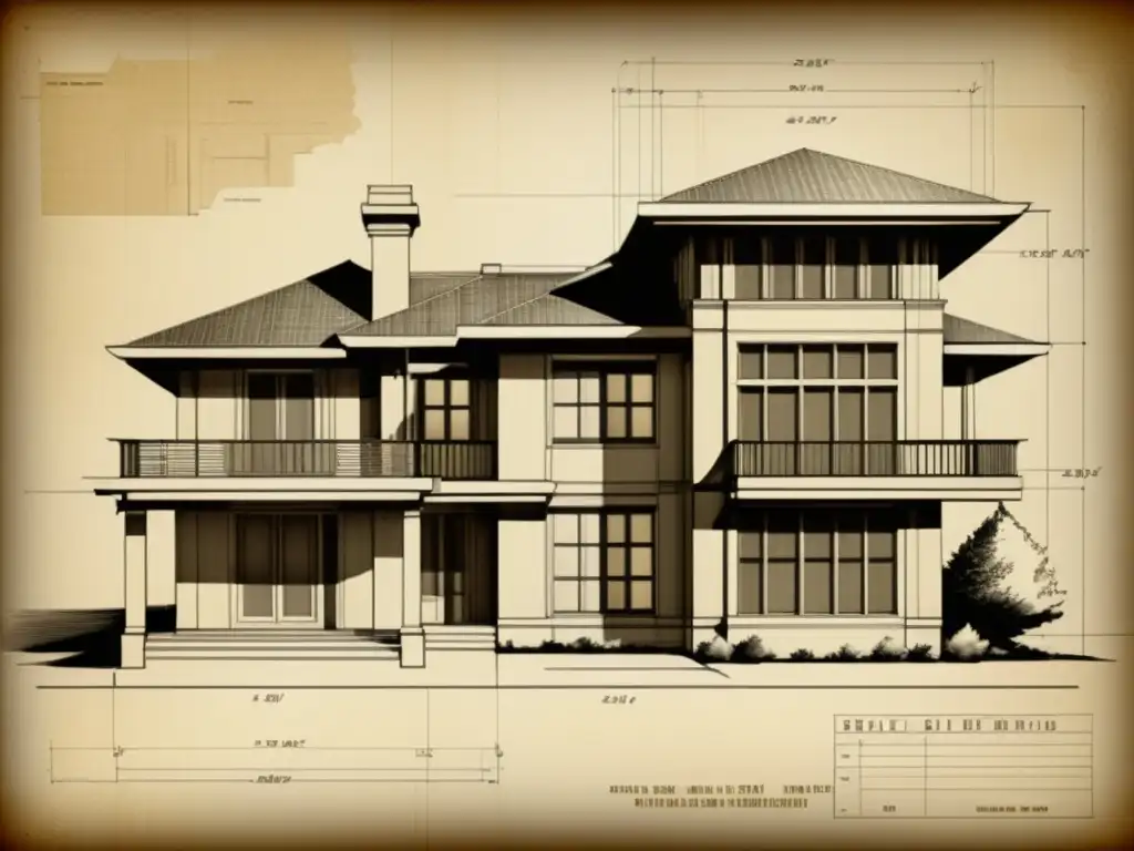 Una detallada ilustración en sepia de una moderna arquitectura, resaltando la integración de softwares de diseño