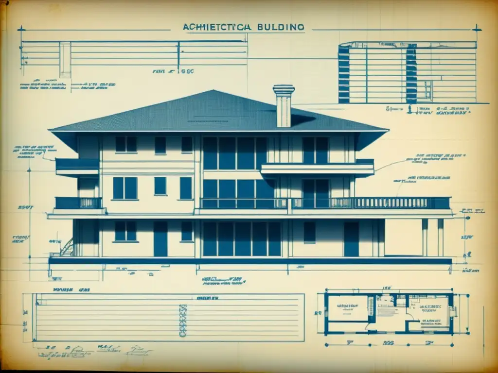 Una detallada y nostálgica imagen de una antigua impresión 3D, rodeada de herramientas de diseño arquitectónico