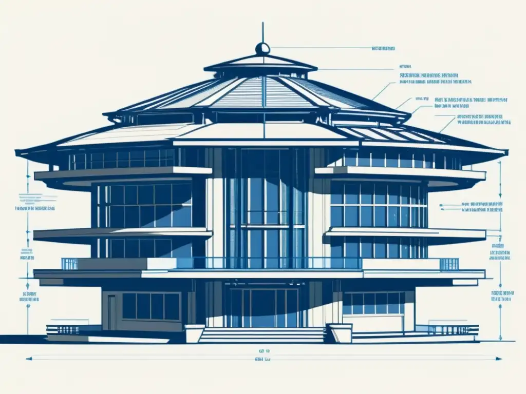 Detallado boceto vintage de una estructura arquitectónica automatizada futurista con materiales inteligentes, fusionando tecnología y arquitectura