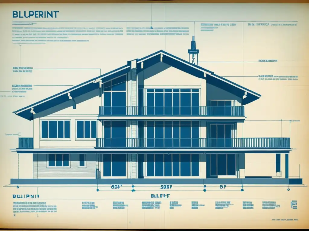 Detallado dibujo vintage de un proyecto arquitectónico moderno, evocando artesanía y atención al detalle