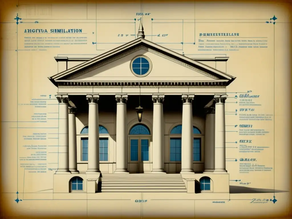 Un detallado plano arquitectónico vintage evoca nostalgia y precisión en simulaciones digitales en arquitectura histórica