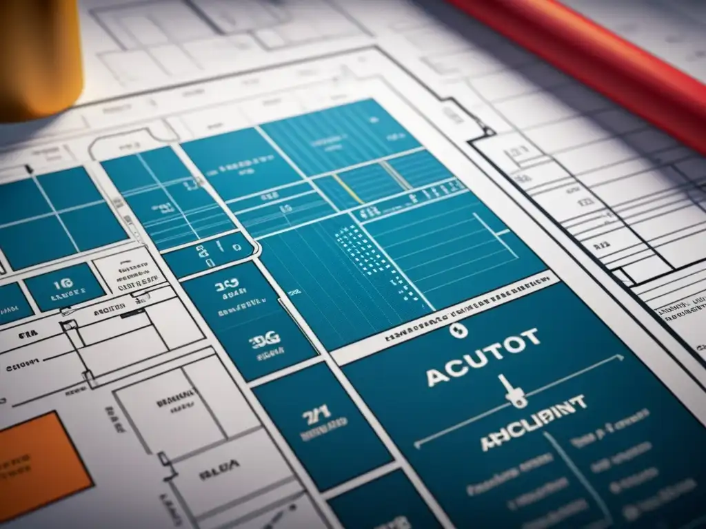 Detallado plano arquitectónico vintage en 8k con gráficos de análisis de big data integrados, anotaciones detalladas y colores vibrantes