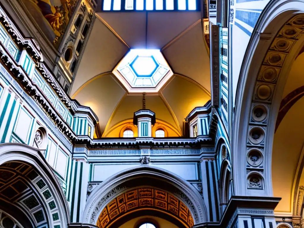 Detalle de cúpula en el Alto Renacimiento, Florence Cathedral, con elegantes patrones geométricos y juego de luces y sombras