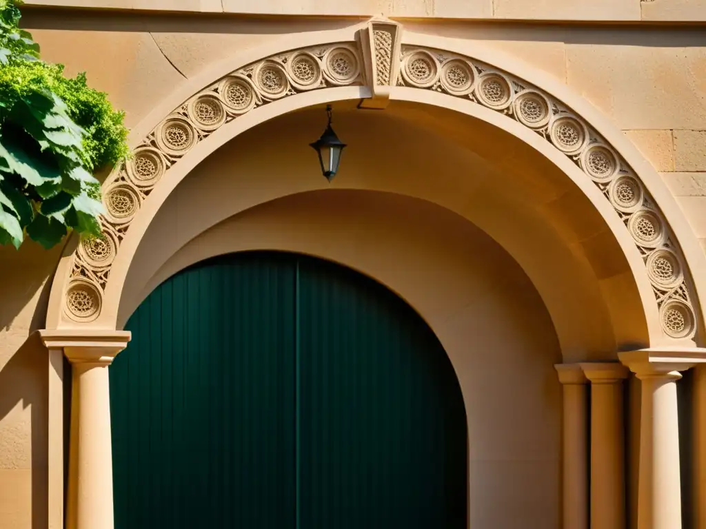 Detalle de arco románico esculpido con maestría y técnica en piedra, evocando la grandeza de la arquitectura románica