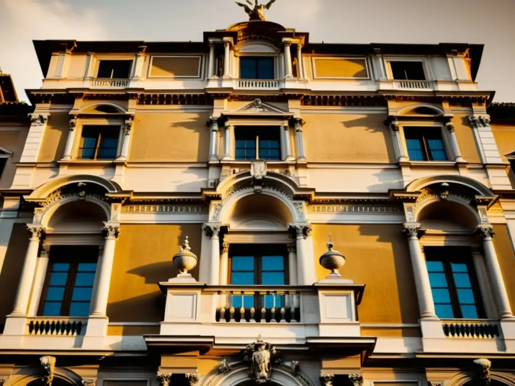 Detalle arquitectónico del Palazzo Farnese en Roma, en tonos sepia, evocando el esplendor del arquitecto olvidado Alto Renacimiento