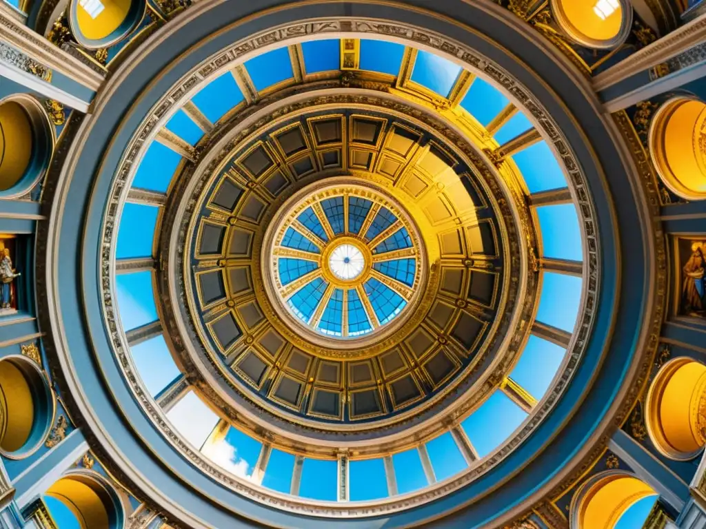 Detalle de la arquitectura del Alto Renacimiento en la cúpula de la Basílica de San Pedro, evocando armonía y proporción en cálidos tonos vintage