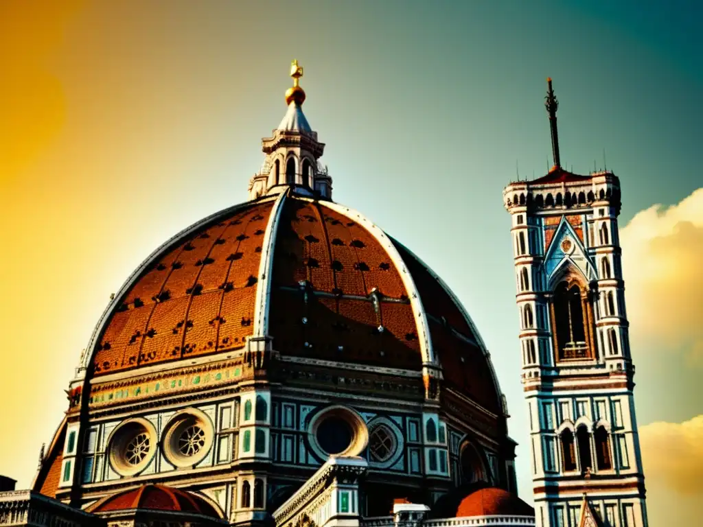 Detalle de la arquitectura renacentista en Florencia y Roma: cúpula de la Catedral de Florencia, bañada por cálida luz solar