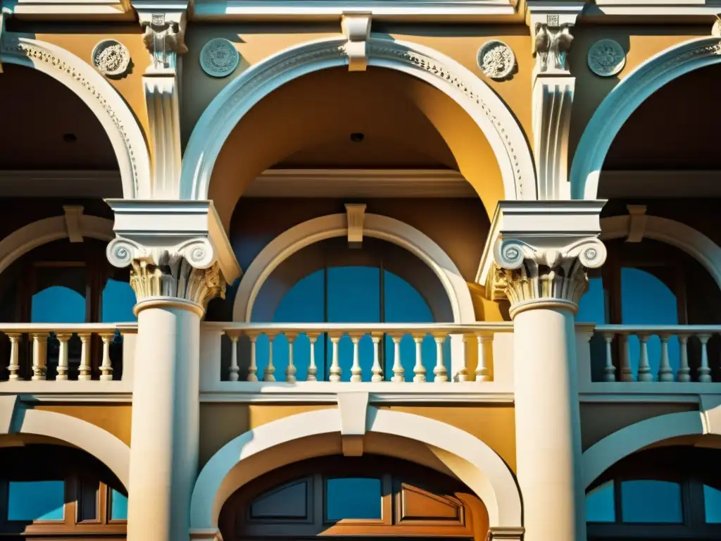 Detalle de fachada manierista con columnas ornamentadas y arcos esculturales