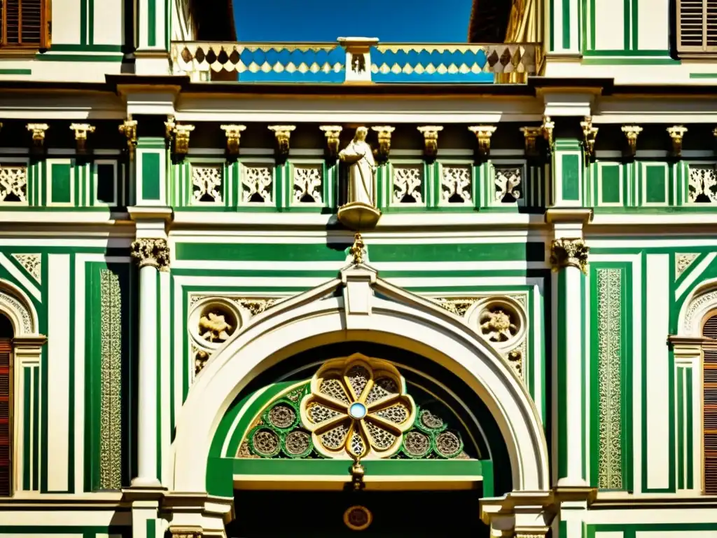 Detalle de la fachada renacentista de la iglesia Santa Maria Novella en Florencia, Italia, resaltando la influencia del Manierismo en la arquitectura