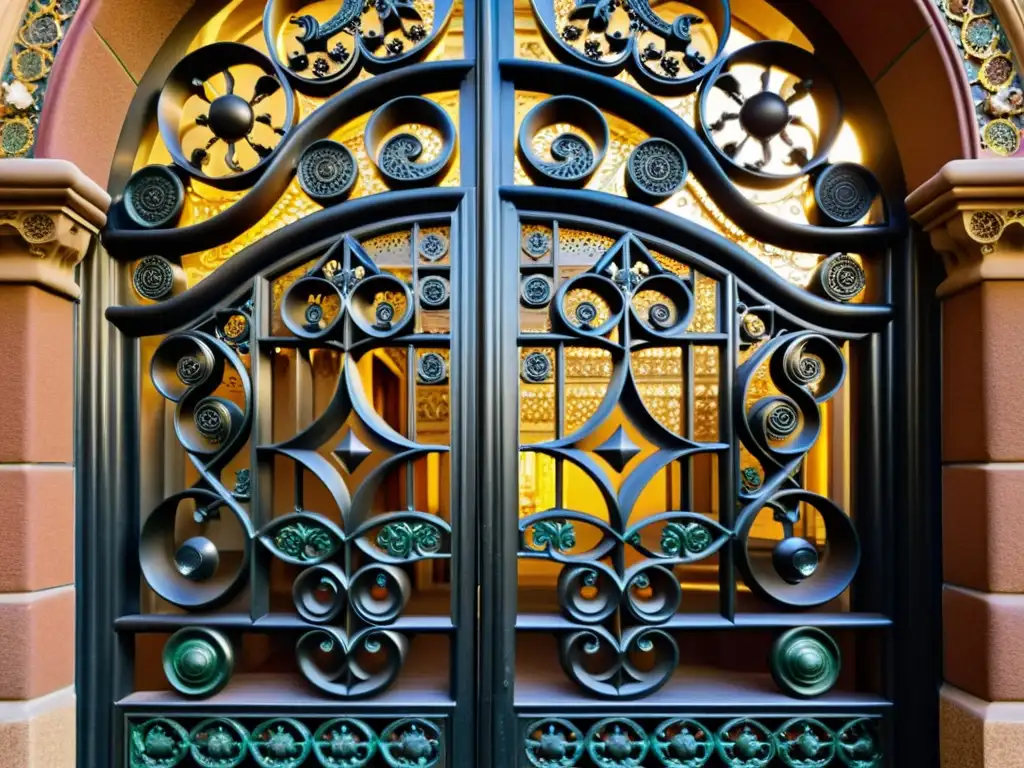 Detalle en hierro forjado de las puertas de Palau Güell, reflejando la belleza arquitectónica de Gaudí en la ruta arquitectónica Barcelona Gaudí