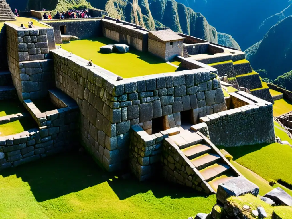 Detalle impresionante de la cantería en Machu Picchu, resaltando la precisión y belleza de las técnicas de cantería inca