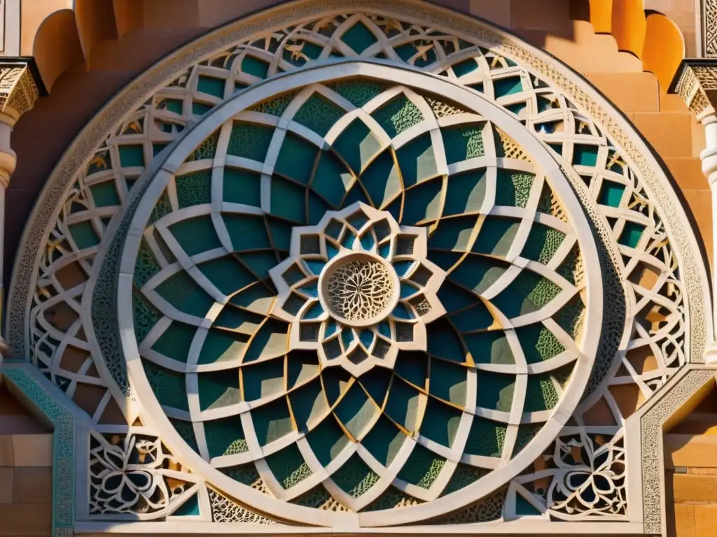 Detalle impresionante de los patrones geométricos en una mezquita islámica, simbolizando la rica arquitectura y su espiritualidad