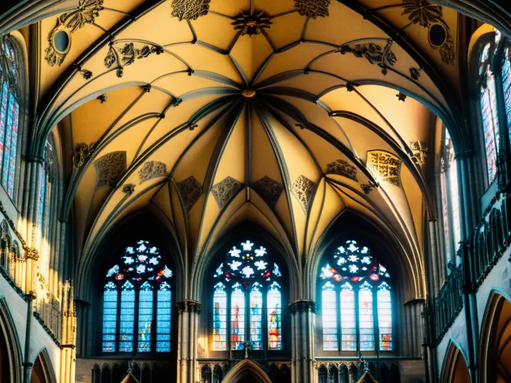 Detalle impresionante del techo de la catedral de San Vito en Praga, evocando la grandiosidad y arte del Gótico Tardío