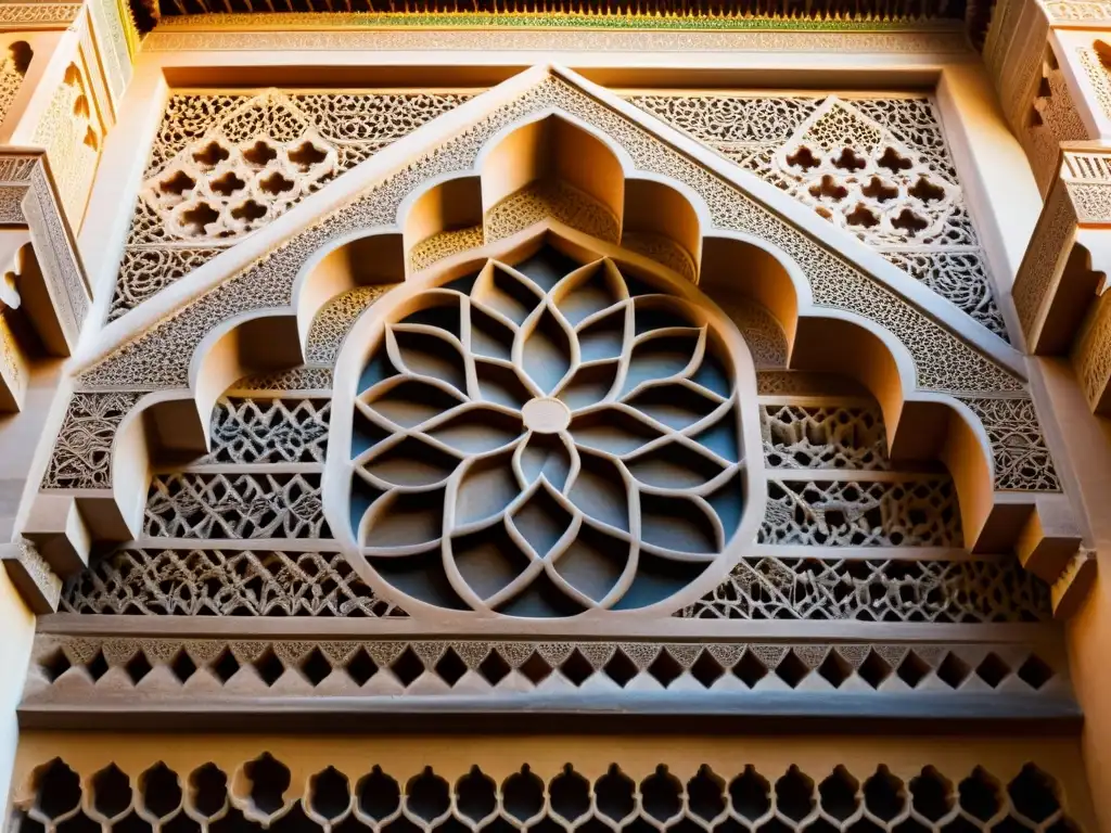 Detalle de la intrincada Arquitectura Islámica Alhambra, revelando su legado cultural y artístico en tonos vintage