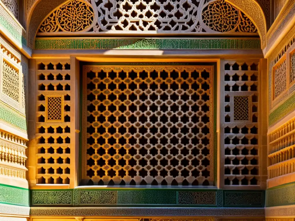 Detalle intrincado de la Alhambra: patrones geométricos y diseños árabes resaltan las técnicas constructivas arquitectura islámica